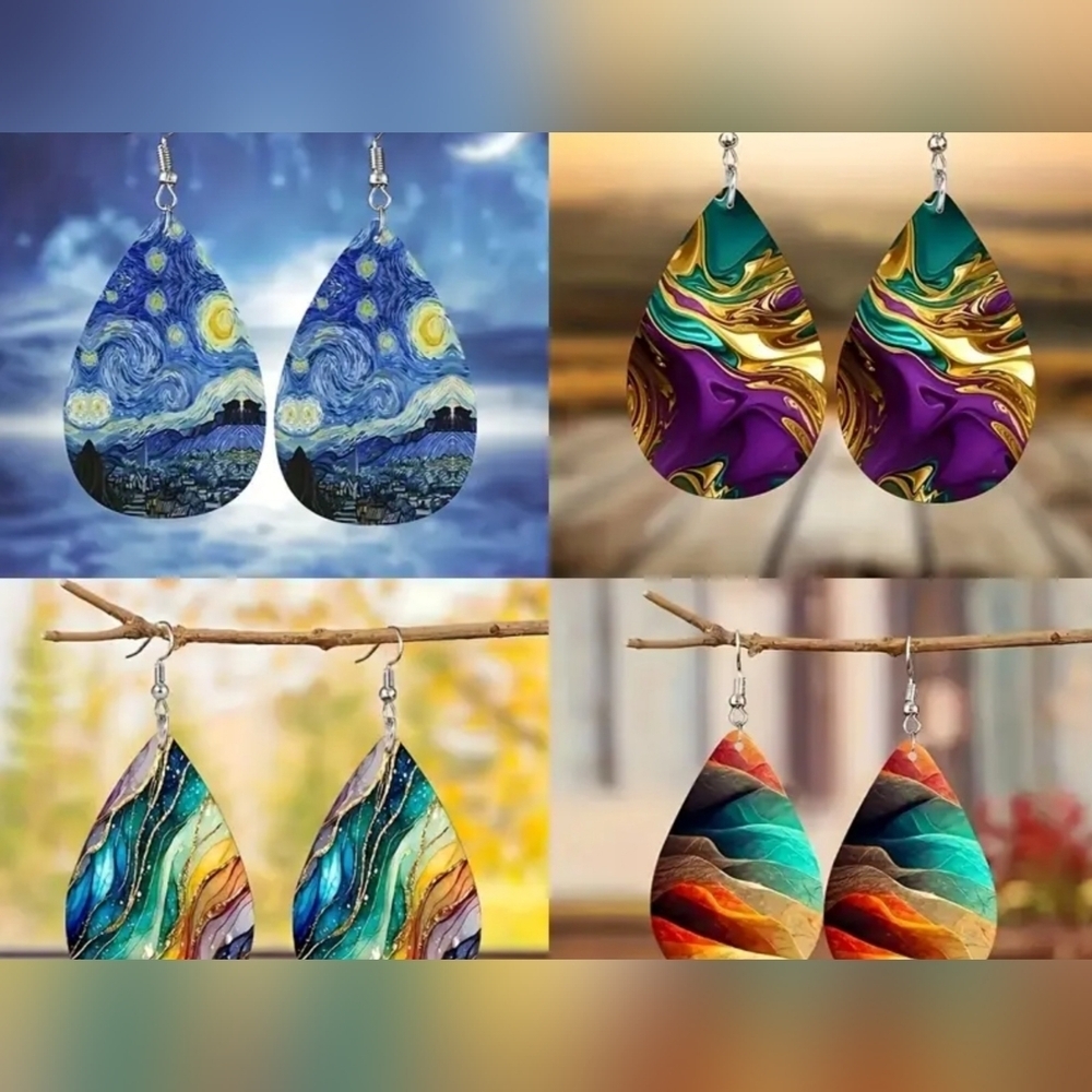Artistic Oil Painting Teardrop Earrings Sold Separately